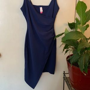 Thigh slit navy blue dress